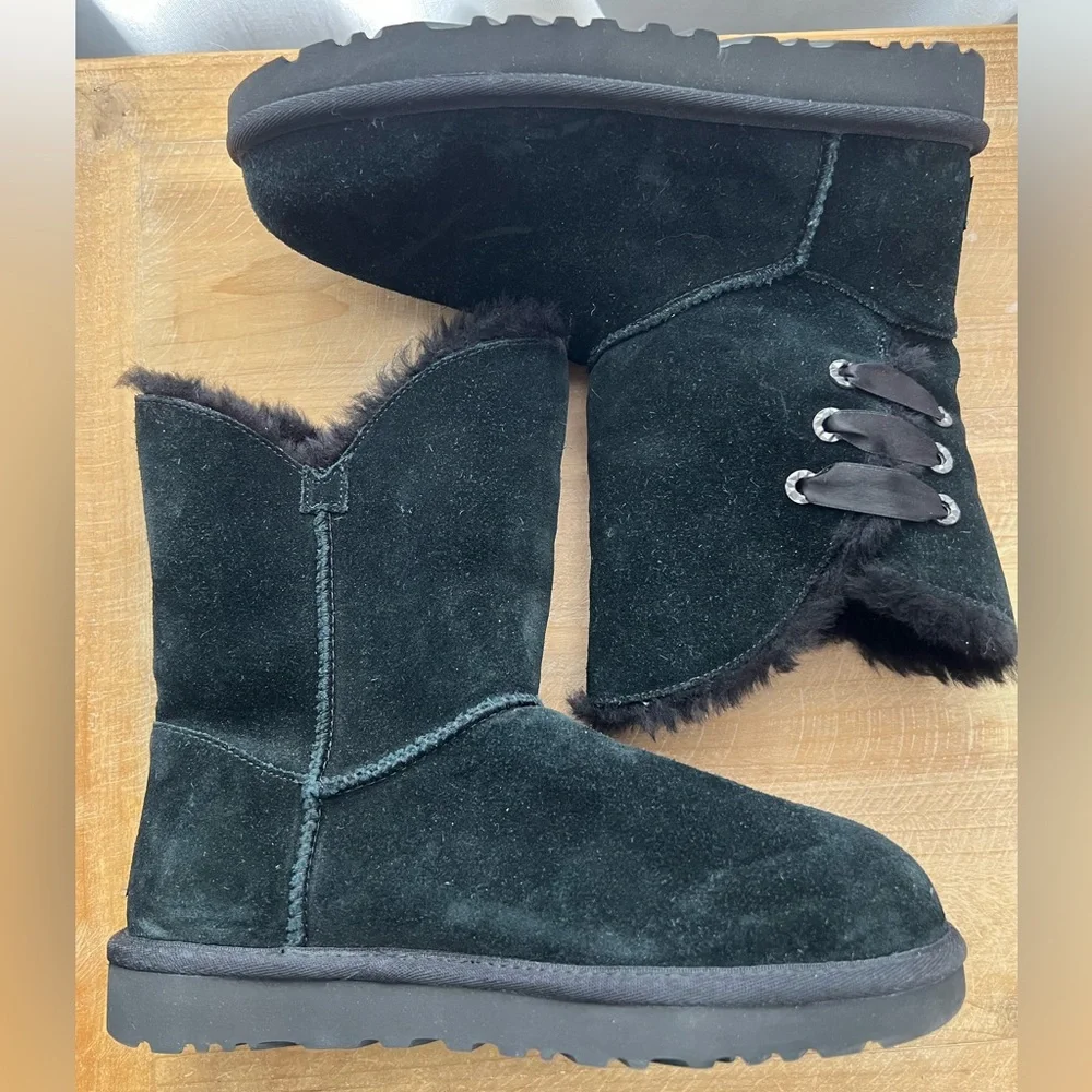 UGG CONSTANTINE SATIN RIBBON BLACK BOOTS - WOMEN'S Size 7 New